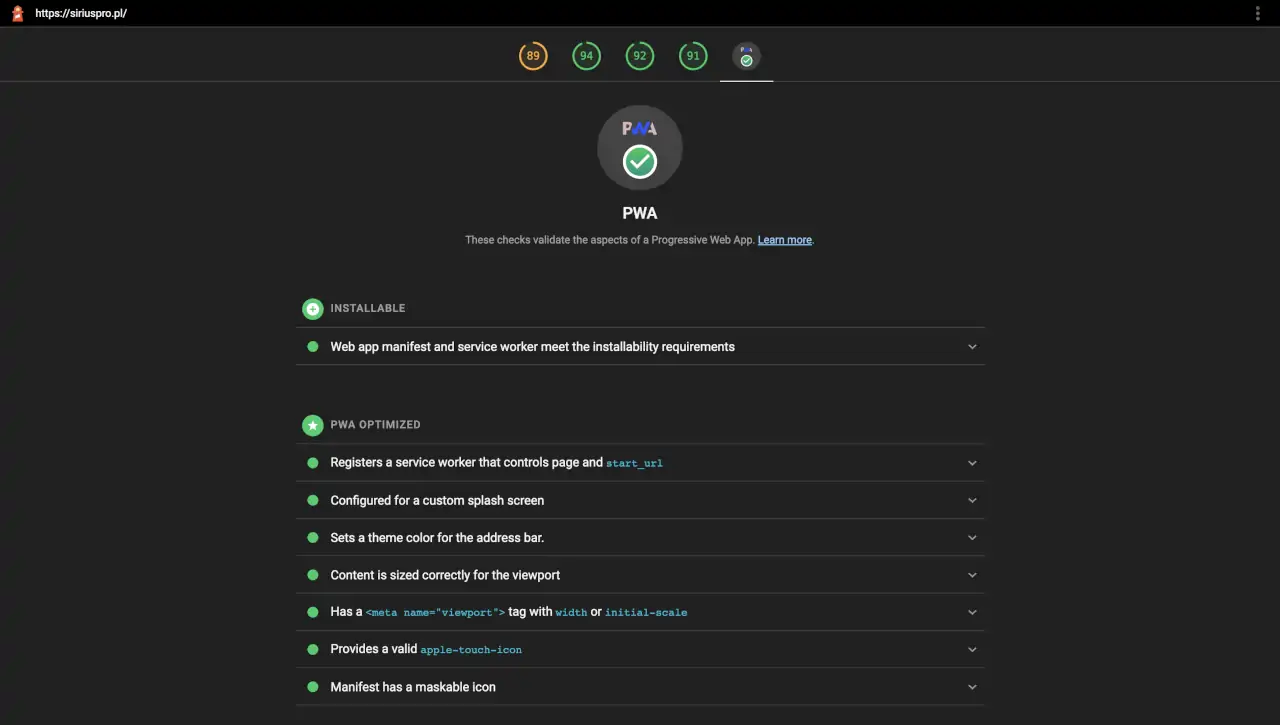 Aplikacja PWA WordPress - Test