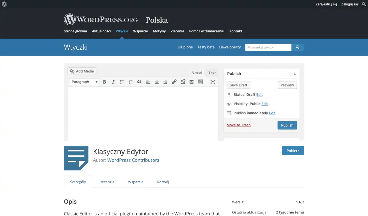 Darmowe wtyczki WordPress - Klasyczny Edytor