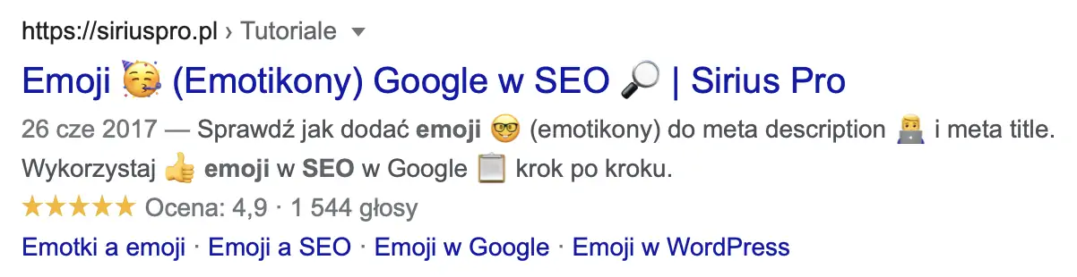 Emoji Emotikony Google w SEO - meta title i meta description