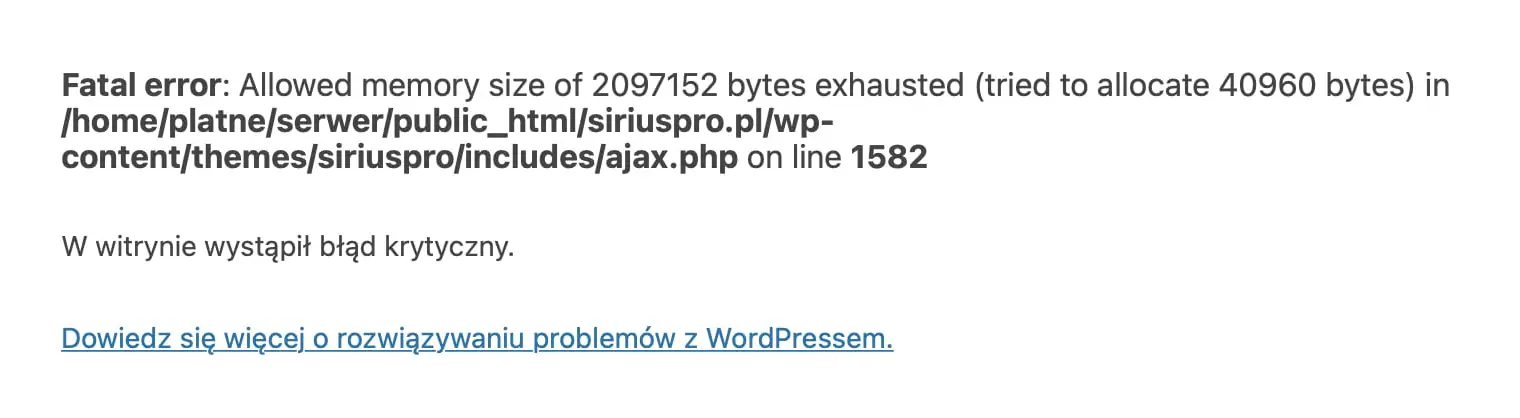 Fatal error: Allowed memory size of X bytes exhausted - błąd