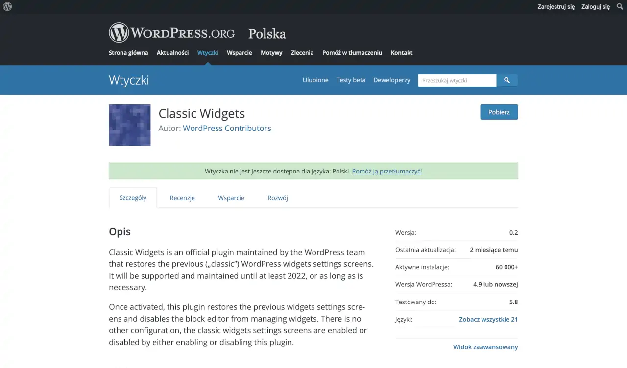 Jak przywrócić klasyczne widgety WordPress - Wtyczka