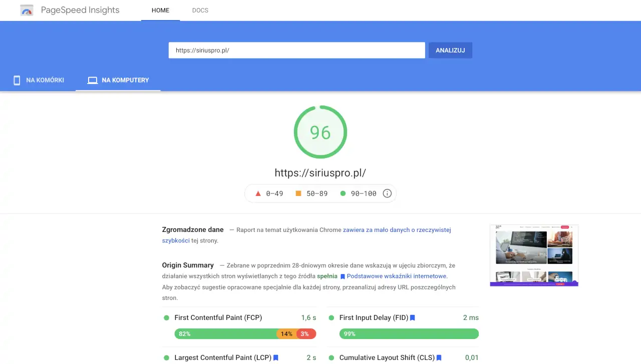 WordPress dla początkujących - Google PageSpeed Insight