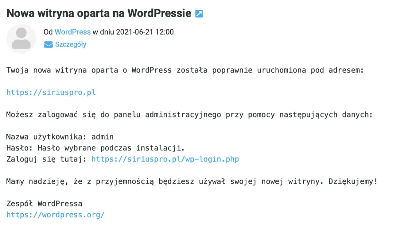 WordPress: Office365 i SMTP - Nowa witryna