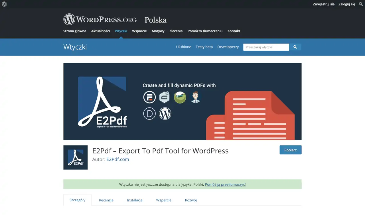 Wtyczki PDF WordPress - E2Pdf – Export To Pdf Tool for WordPress